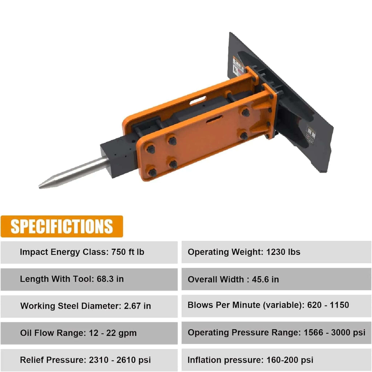 Heavy-Duty Hydraulic Hammer Skid Steer Attachment | Concrete | Home Use | Home