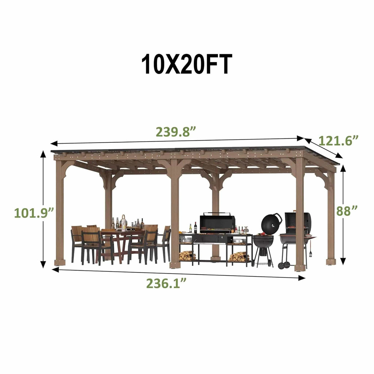 Heavy-Duty Premium Wooden Grill Gazebo With Sloped Metal Roof | Metal | Home Use | Home
