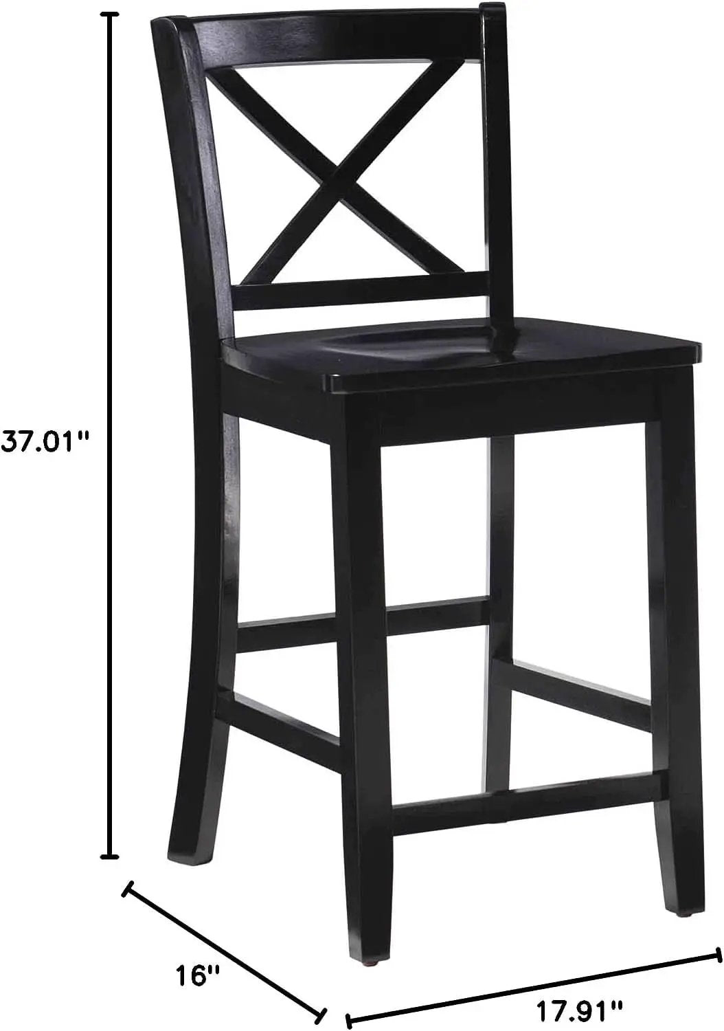 Black X Back Counter Stool 16W 37H Rubberwood Bar Stool from PriceLows™