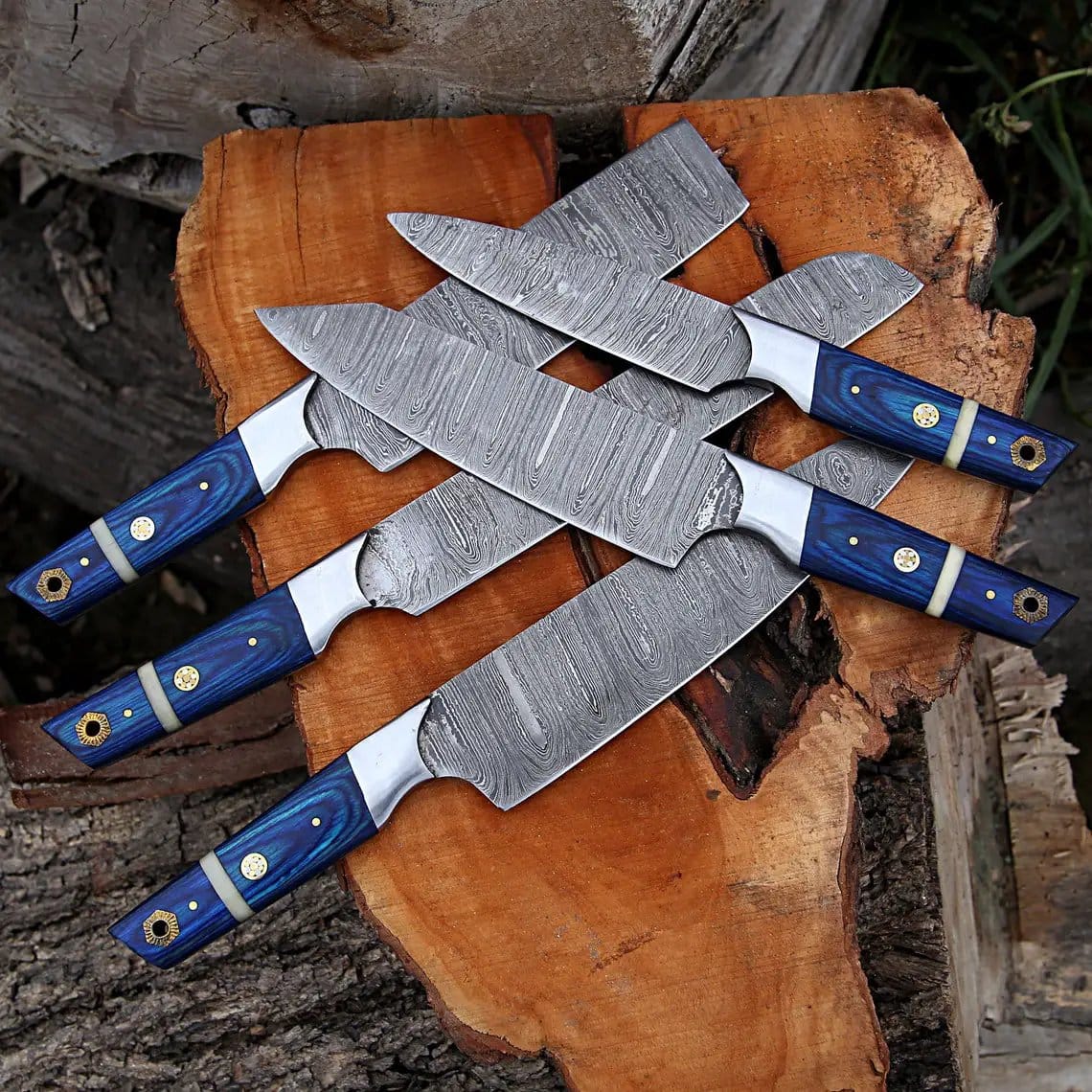 CUSTOM HANDMADE DAMASCUS CHEF SET (Style 2) | 13 Inch | Damascus Steel | Kitchen Knives Set