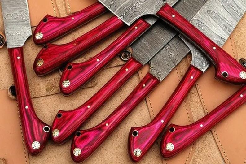 DAMASCUS KITCHEN CHEF KNIVES SET | 8 Inch | Wood | Kitchen Knives Set