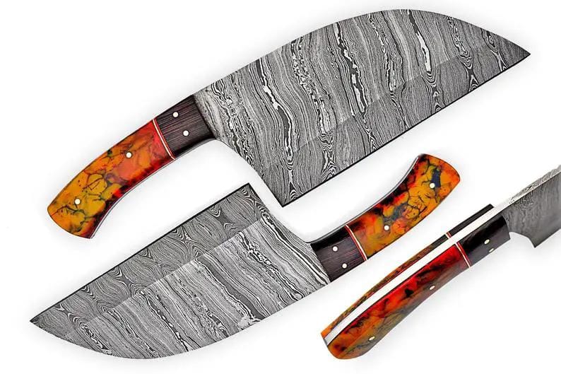 Cleaver Kitchen Knife 10” Damascus Steel Blade with Epoxy Resin or Wangi Wood Handle | 10 Inch | Damascus Steel | cleaver Knife
