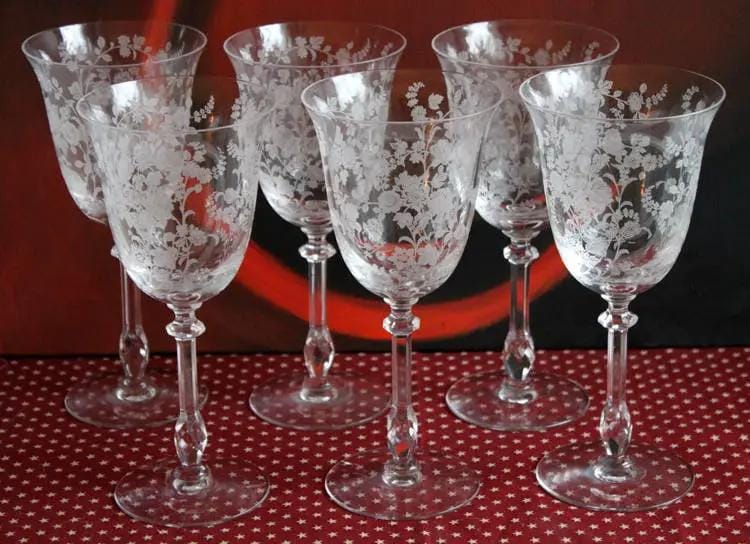 Antique Pink Crystal Goblets | Morgantown Necklace Gold Pattern | Set of 8 | Collectors & Hosts
