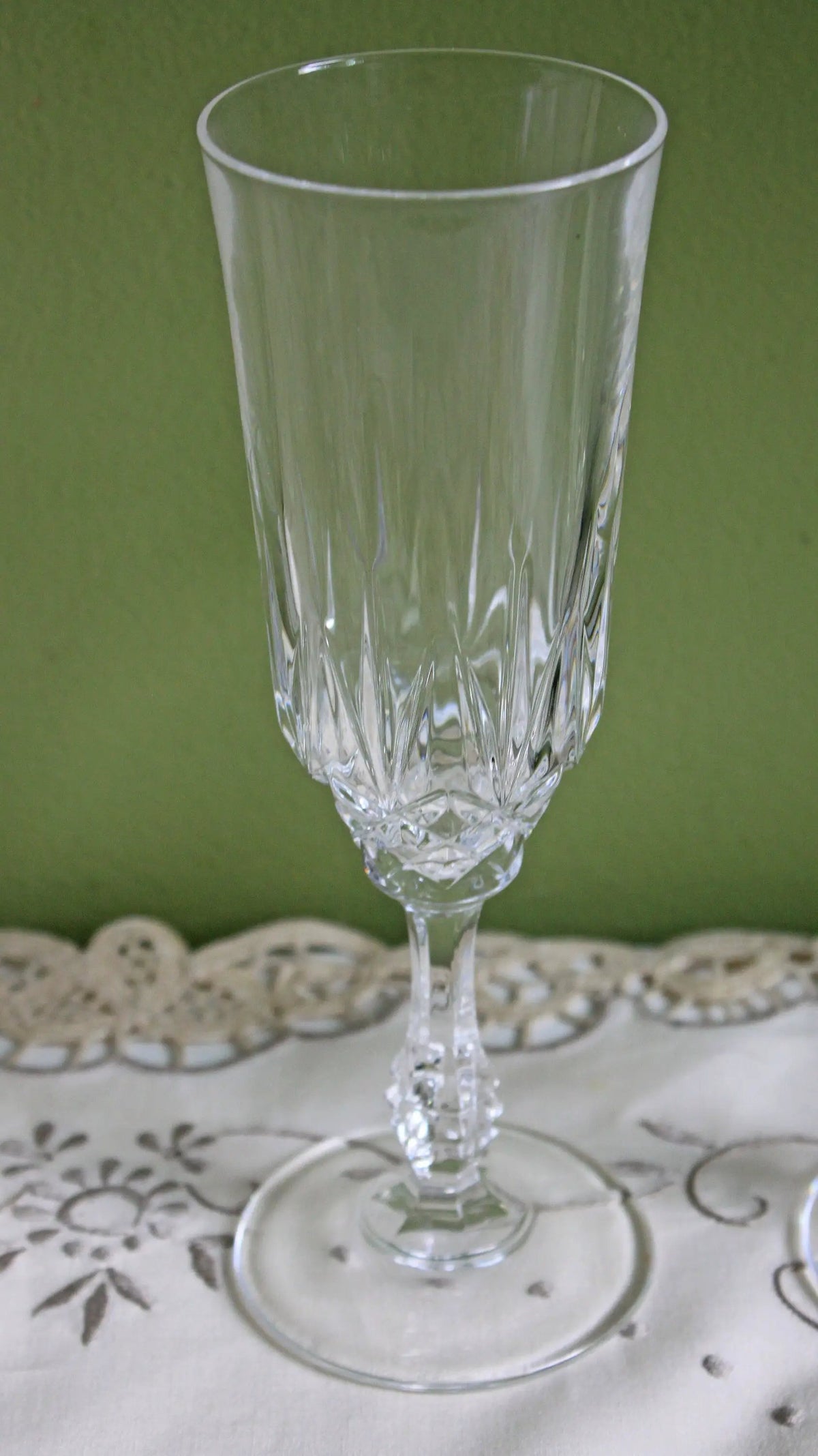 Vintage Crystal Stemware | Ornate Stem | 7.5 Inch Height | Set Of 8