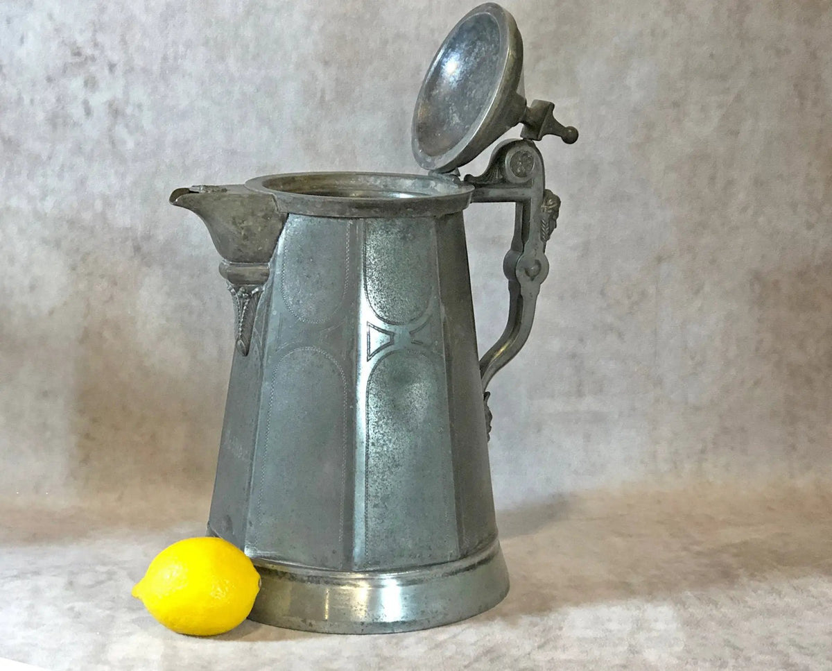 Hand Blown Glass Pitcher | 18 Inch Height | Pewter Accents