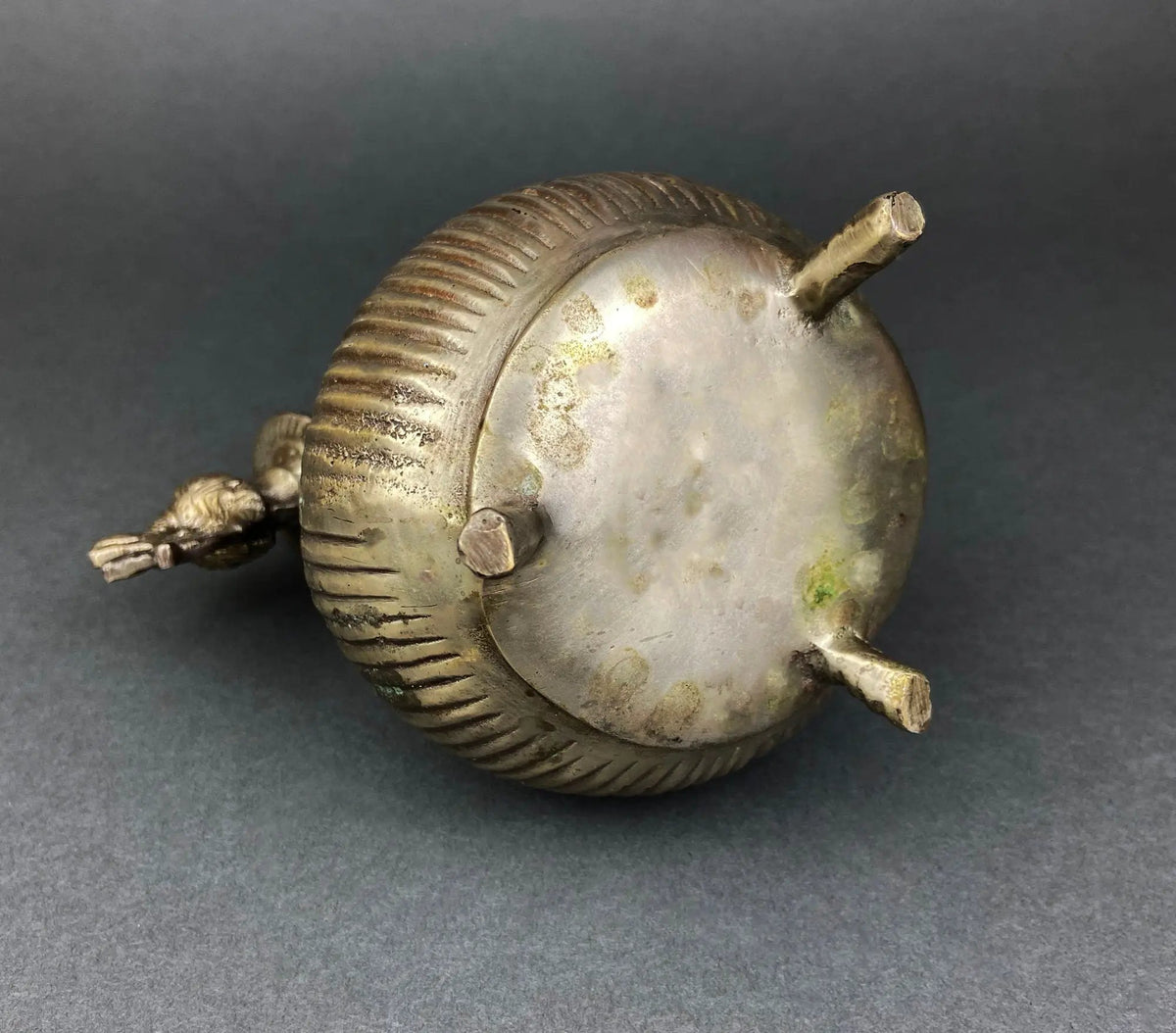 Vintage Indian Metal Vase | Peacock Lid | 7 Inch Tall | 4.5 Inch Width