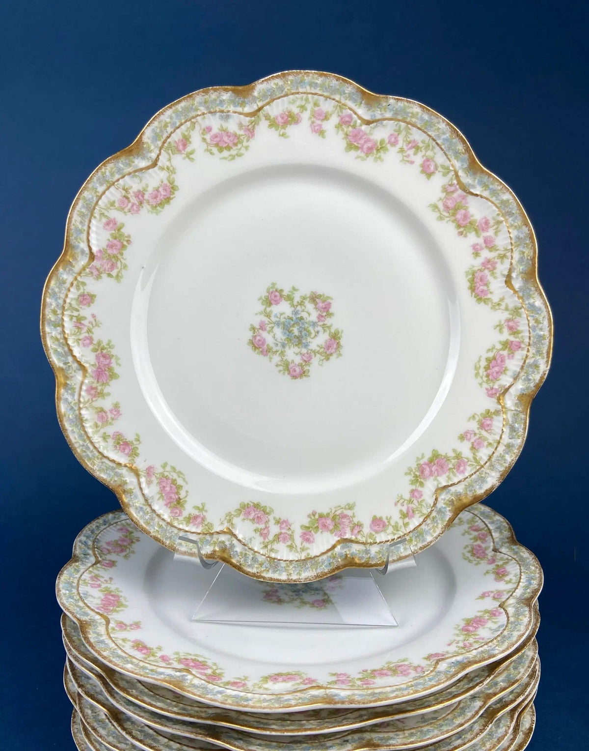 Royal Limoges Dessert Plates (Set of 4): Antique Hand-Painted Rose Garland | Collectible Vintage | Pre-Owned Piece | Collectors & Hosts