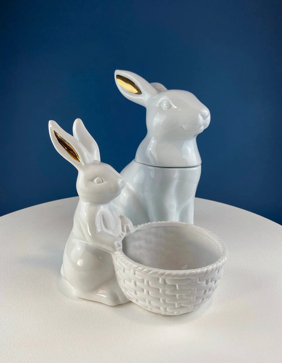 Cute White Ceramic Bunny with Sunflower Basket and Pink Bow | Small Rabbit Planter or Candy Dish | Easter Spring Decor | Collectors & Hosts