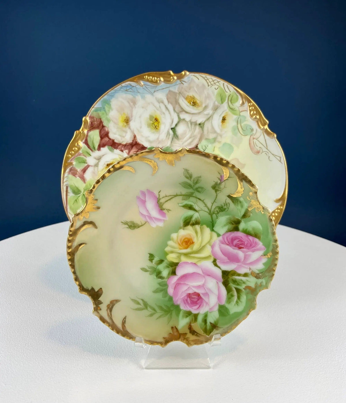 Antique 12" Serving or Decorative Plate | Hand Painted Pink Roses | Dining Room Wall Decor or Collectible Display | Collectors & Hosts