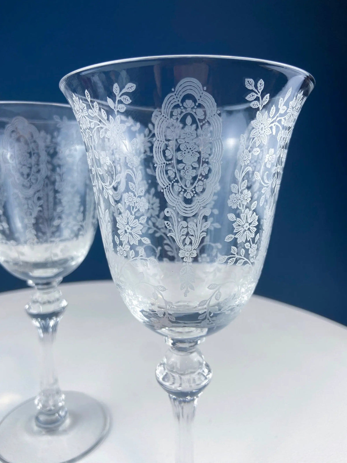 Vintage Etched Poppies Wine/Water Crystal Goblets | Mayfield by Tiffin Franciscan | Set of 7 Stunning Art Nouveau/Art Deco Stemware | Collectors & Hosts