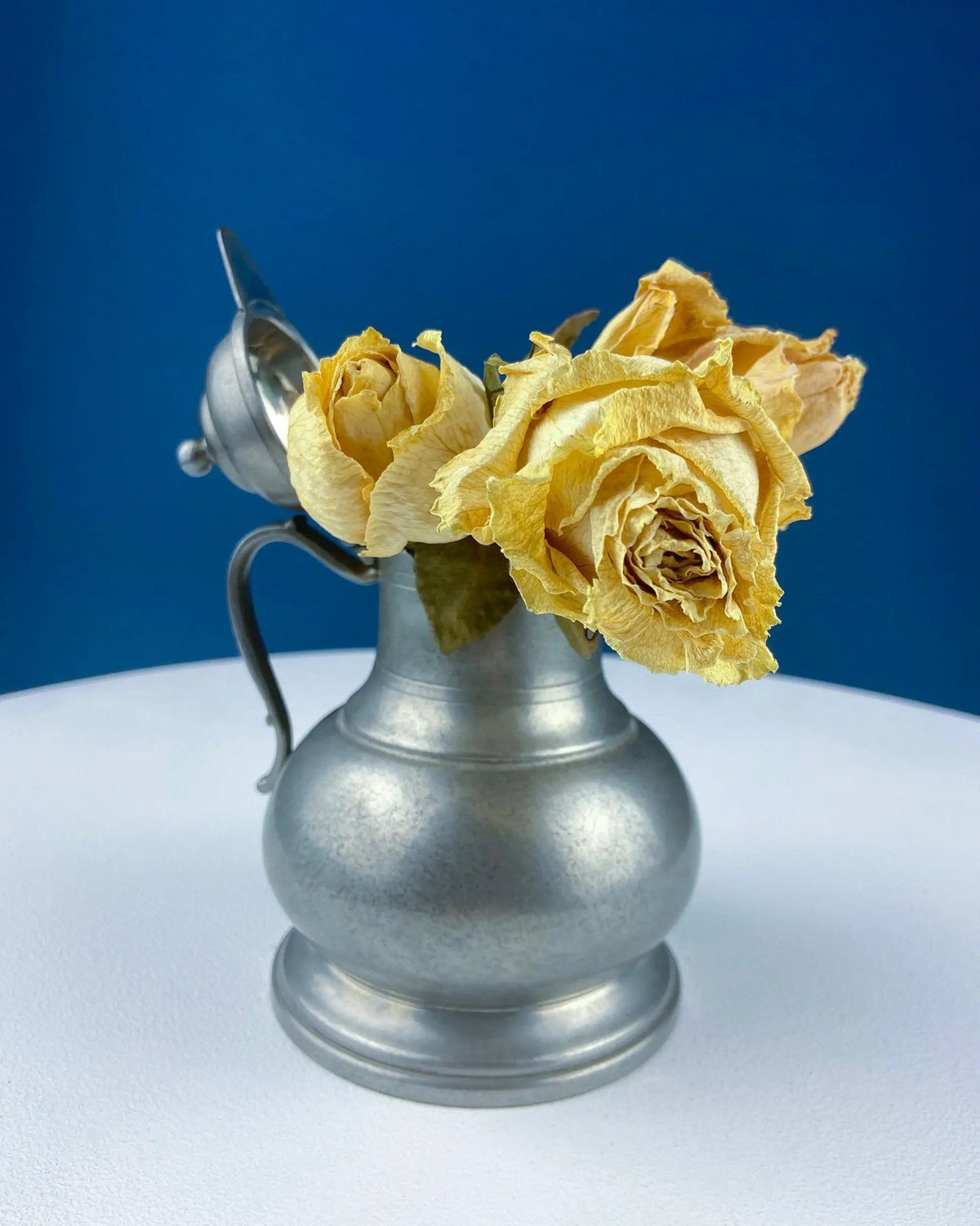 Pewter Jug with Ram Details & Chain | Swiss Aarau Hand Made Tankard Pitcher Vase | For Dry or Live Flowers | Gift for Dad