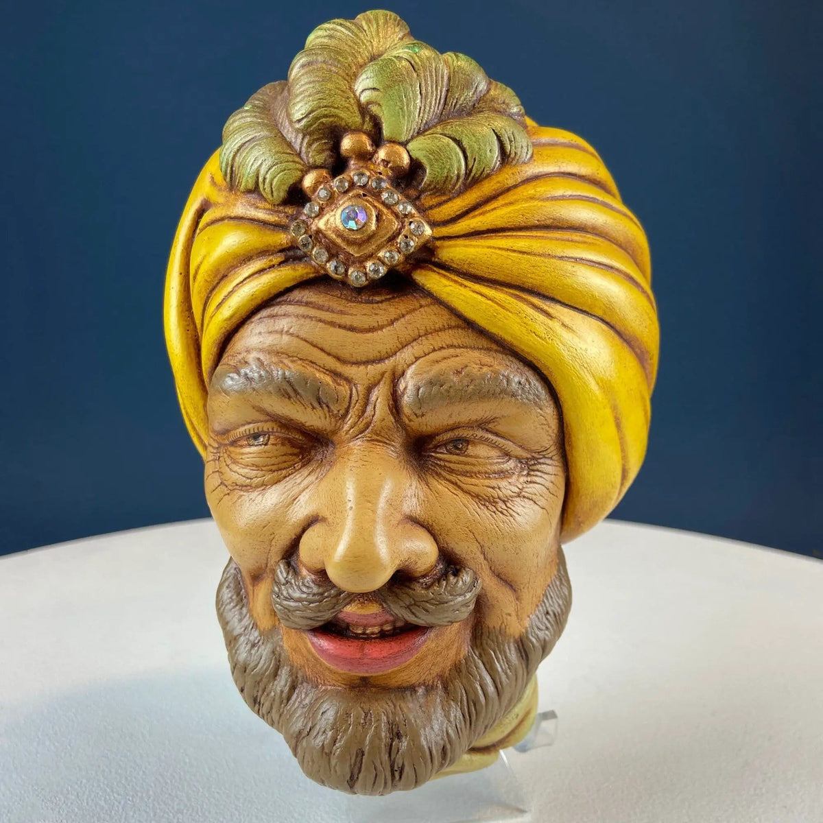 Vintage Chalkware Head of Smilling Asian Man in Red Hat | Life Like Caricature of Coolio | Ethnic Wall Hanging/Wall Art | Collectors & Hosts
