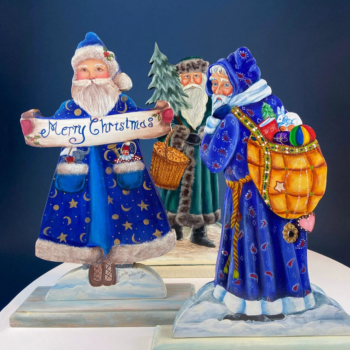 Two Large Hand-Painted on Wood German Santas or Elves | Rare Belsnickles in Traditional Folk Dress | Nordic Christmas Decor | Collectors & Hosts