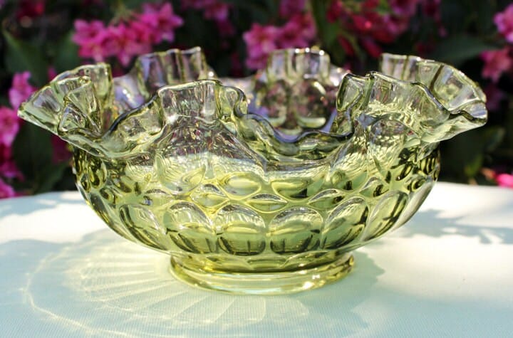 Green Glass Compote Shaped Like a Tree | Vintage Footed Serving Dish with Stem Shaped like a Tree Trunk | Fruit Stand | Collectors & Hosts