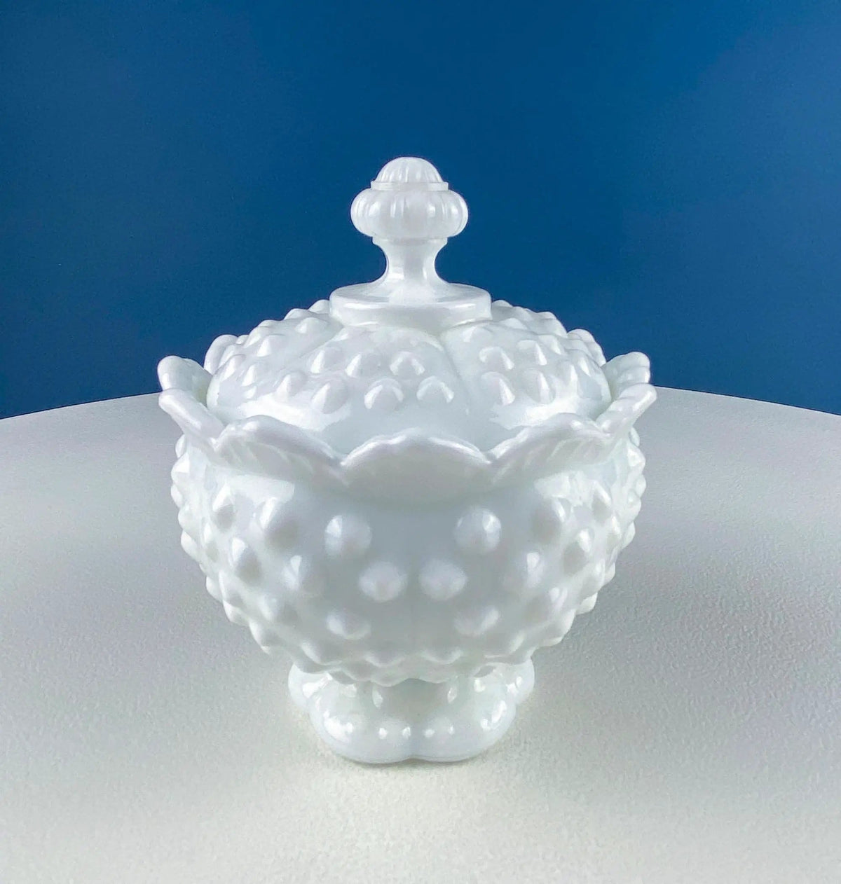 Vintage Fenton Milk Glass Sugar Bowl & Creamer on Matching Tray | White Thumb Print Serving Dishes | Collectible Glass | Collectors & Hosts
