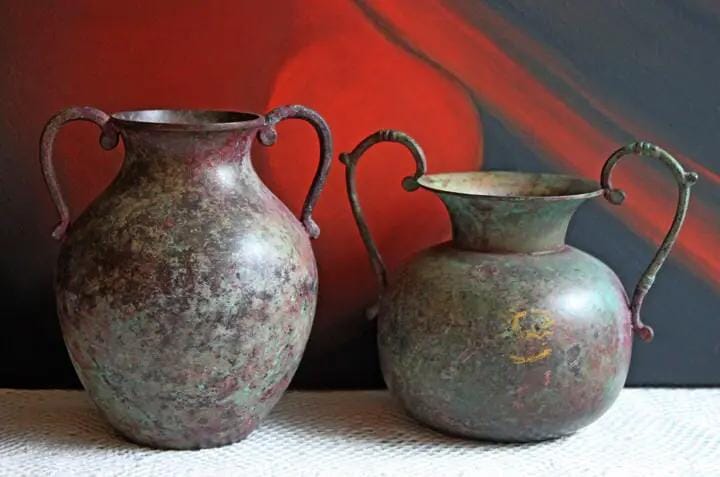 Extra Large Rustic Metal Vase with Bronze Handles | Collectible Vintage | Pre-Owned Piece | Collectors & Hosts