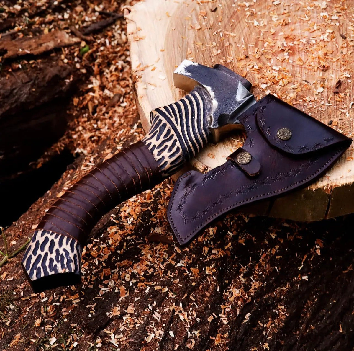 Hand Forged Pizza Axe | Viking Style | 12 Inch | Leather Sheath