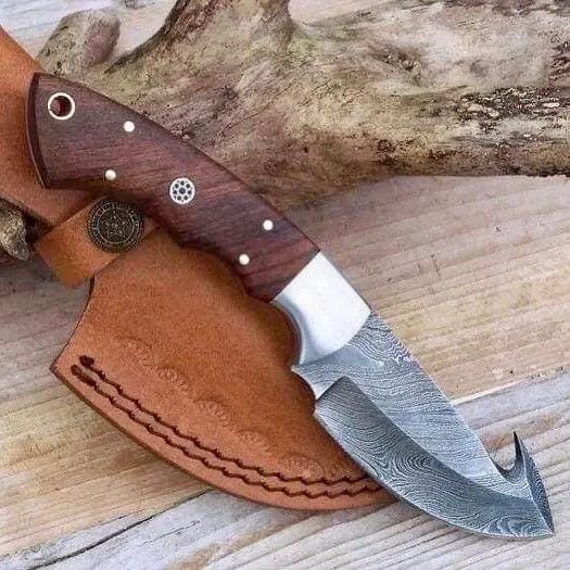 Custom Handmade Damascus Steel Gut Hook Skinning Knife | 7.5 Inch | Damascus Steel | Hunting & Survival Knife