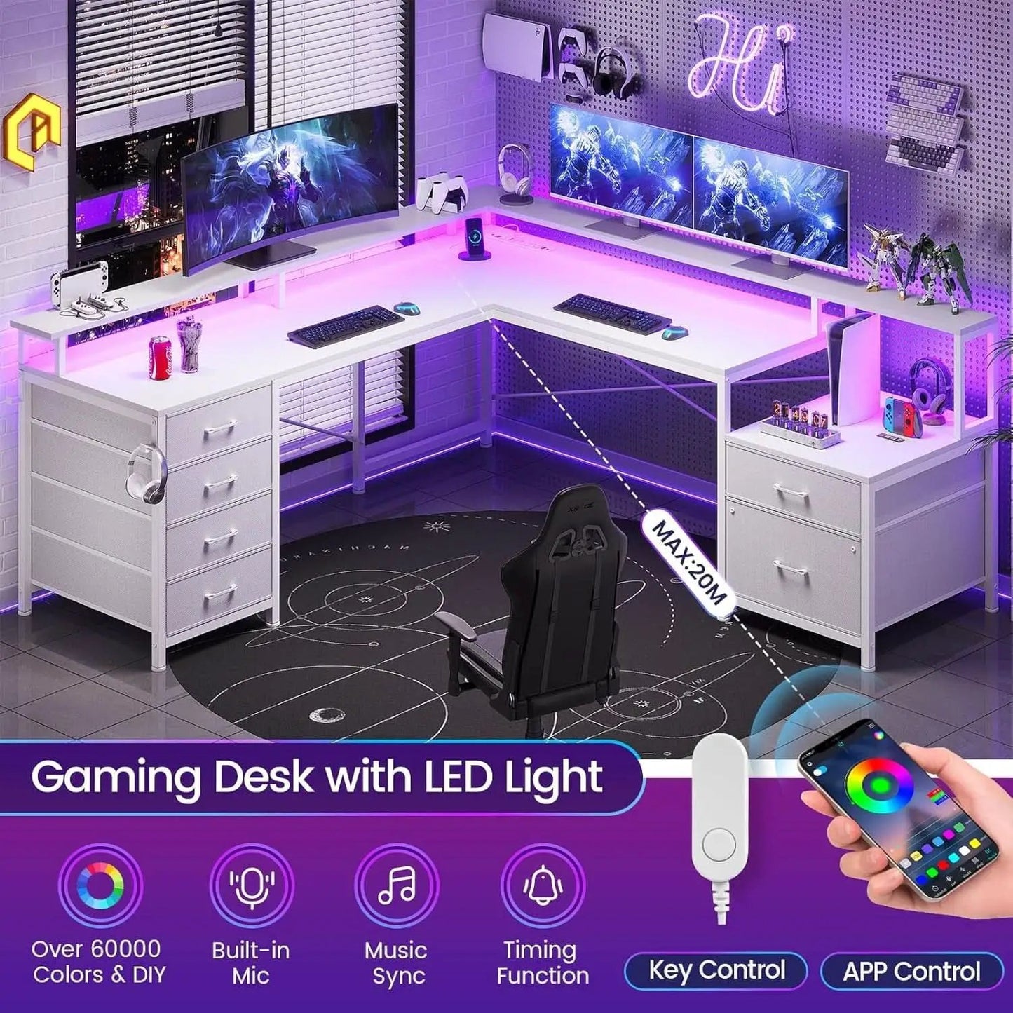 L Shaped Desk 108 Inch White Two Person Corner Computer Desk from PriceLows™