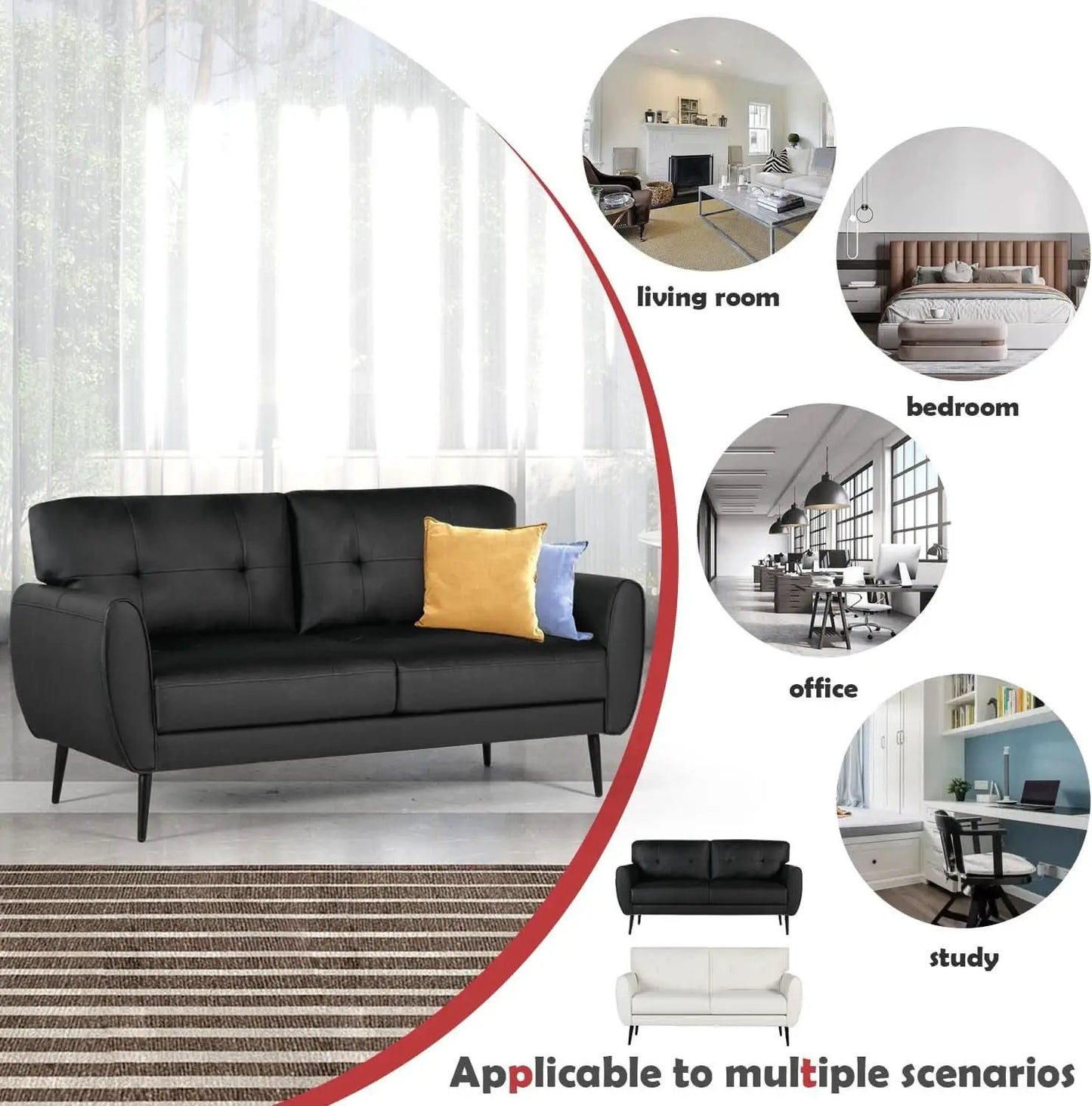 Mid Century Modern Black Loveseat Sofa for Small Spaces from PriceLows™