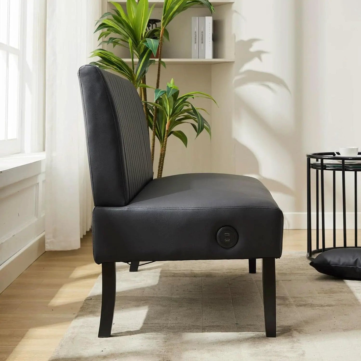Mini Black Leather Loveseat Sofa with USB Ports from PriceLows™