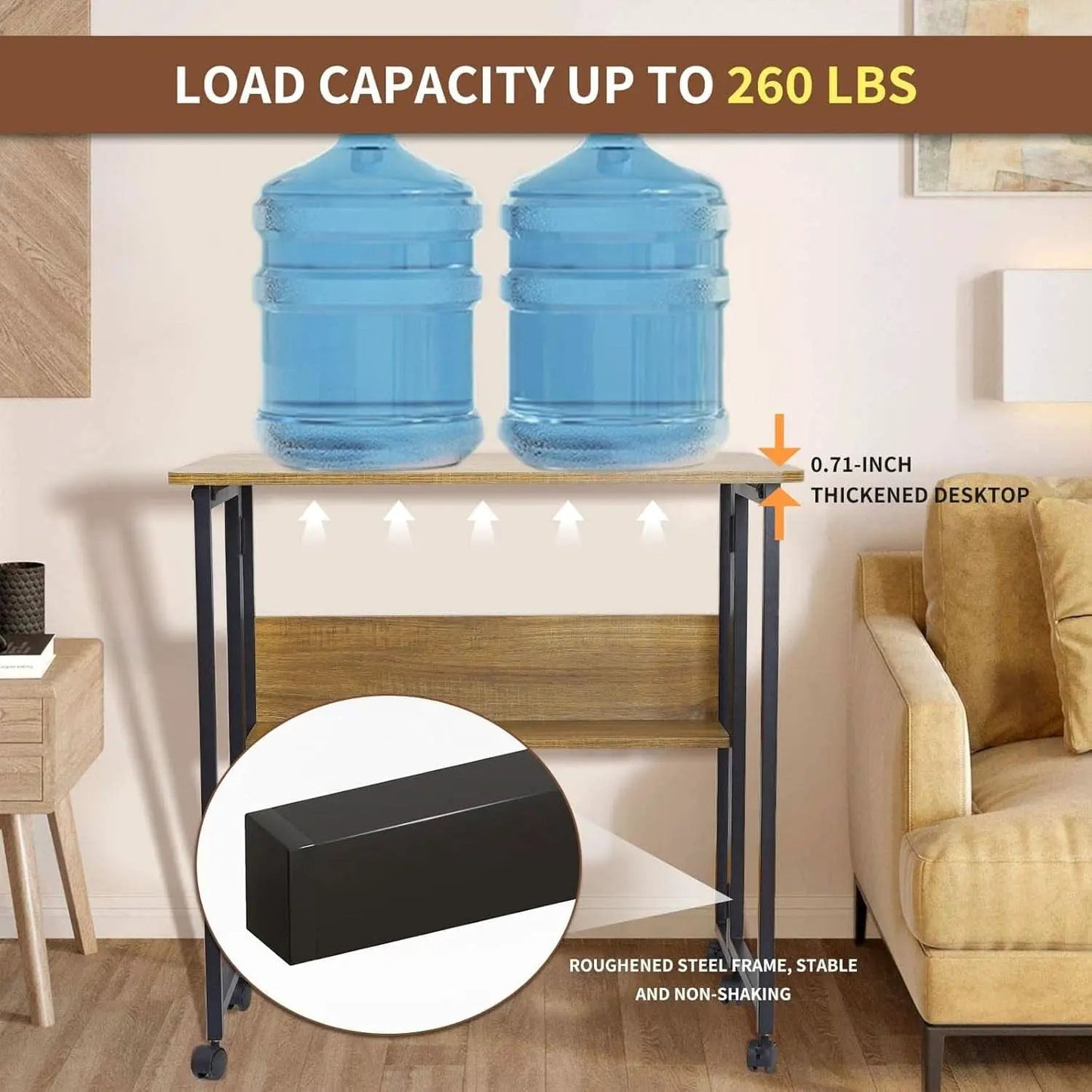 Brown Foldable Computer Desk With Wheels And Storage For Home Office from PriceLows™