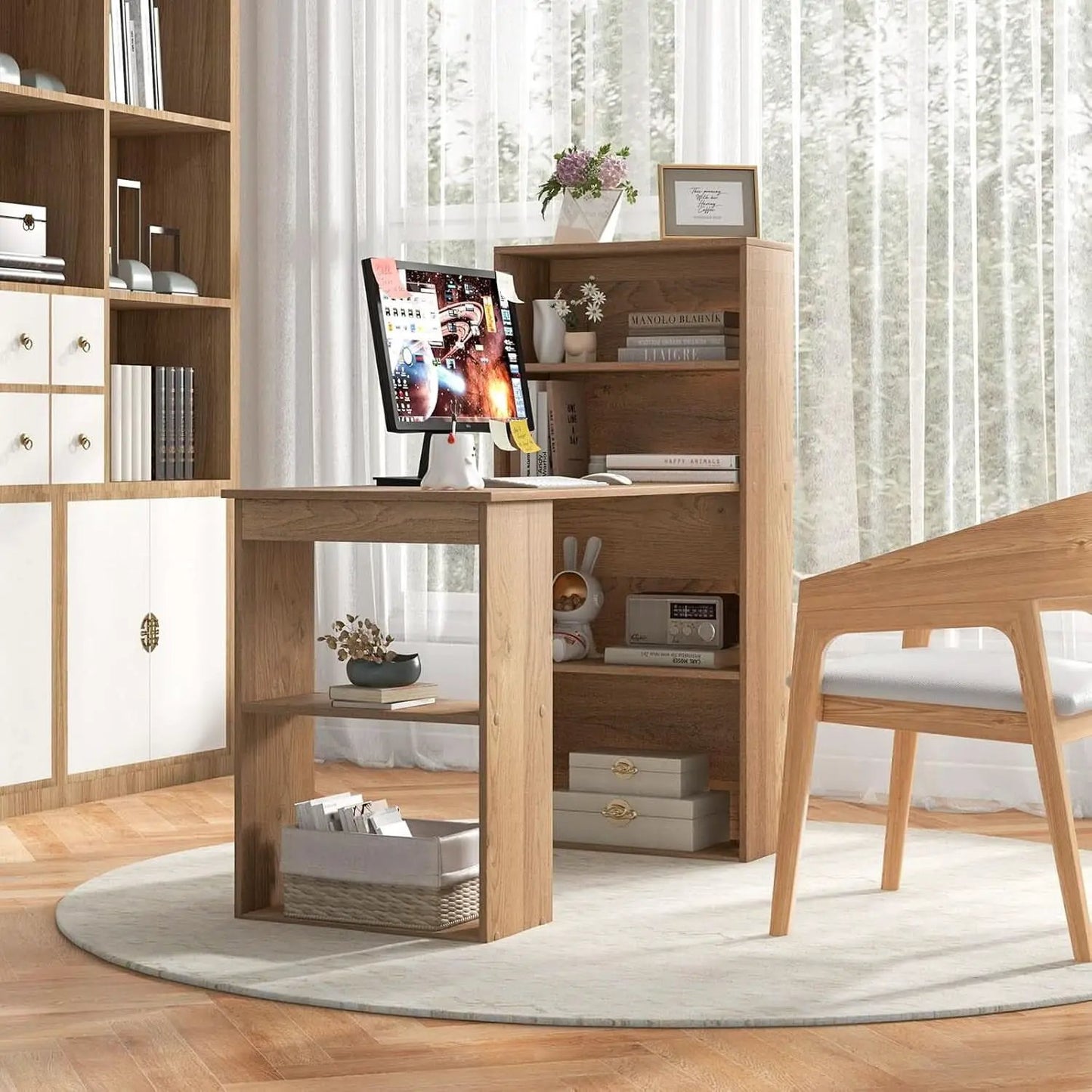 Modern Compact Computer Desk with Storage Shelves and Workstation from PriceLows™