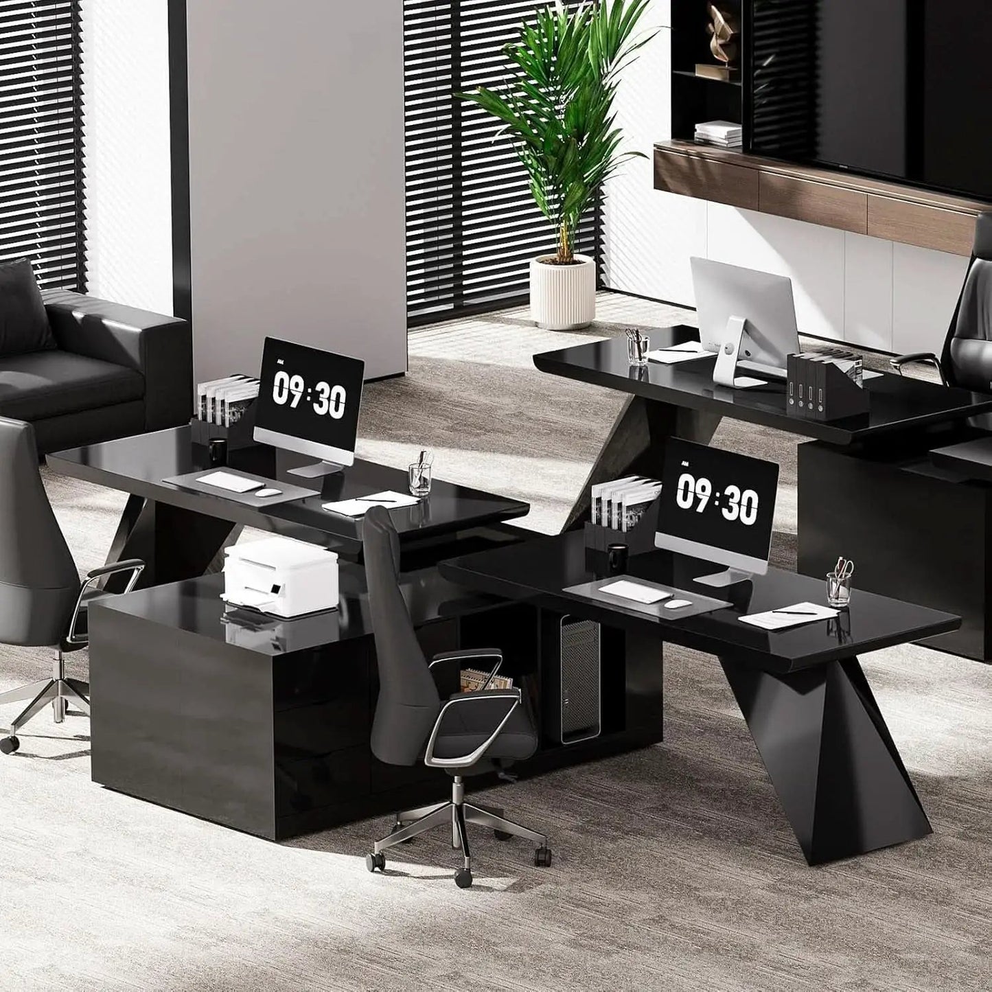 Modern L Shape Executive Desk With Drawers And Cabinet from PriceLows™