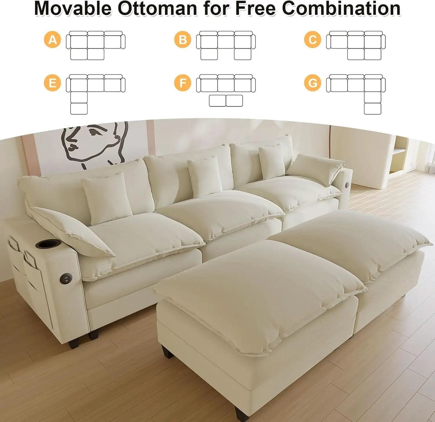 Modern Modular Sectional Sofa with Ottoman and Pillows from PriceLows™