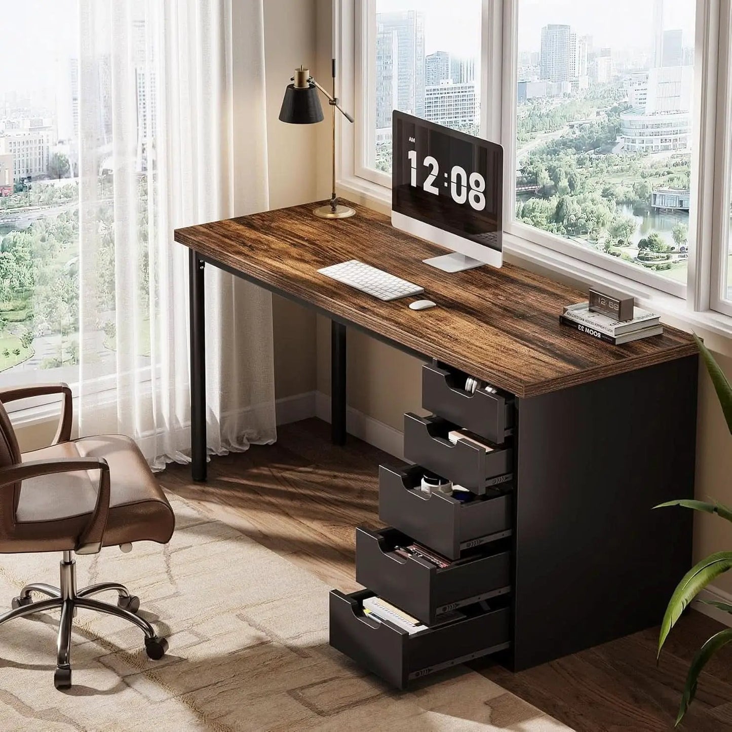 Modern Simple Computer Desk with Reversible Drawers for Space Saving from PriceLows™