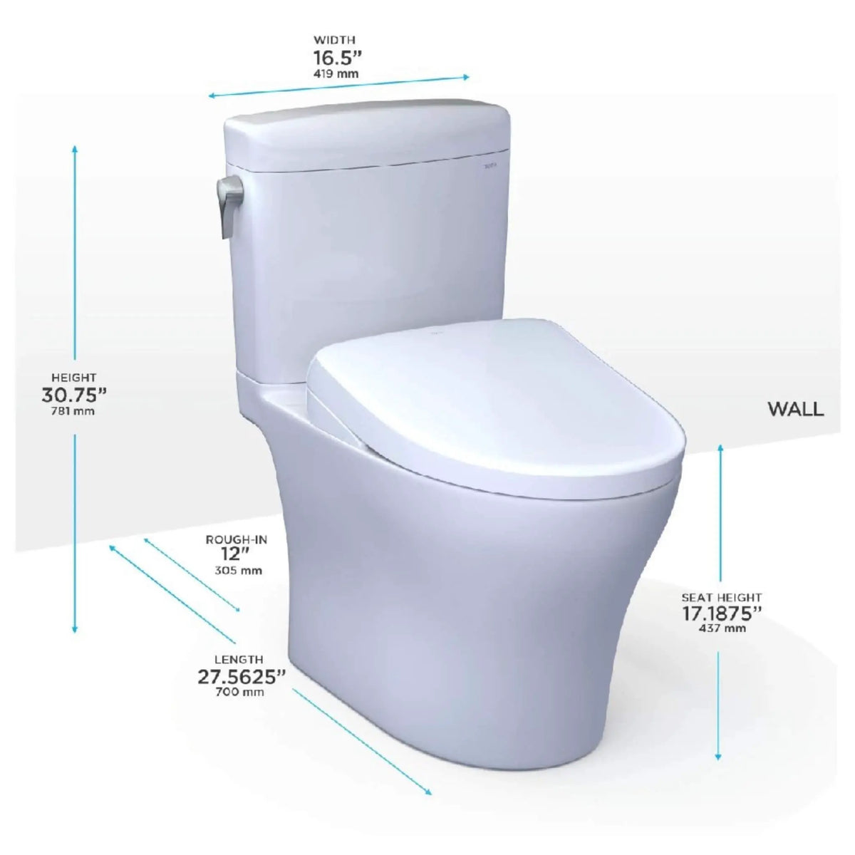 TOTO Aquia IV Cube Toilet | 1.28 And 0.9 GPF Dual Flush | WASHLET S7 Bidet Seat | Concealed Connections