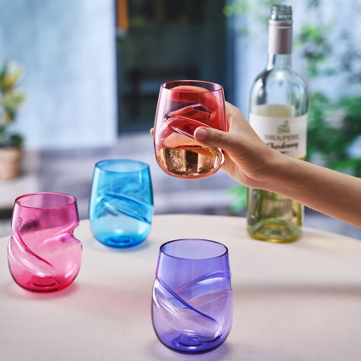 Madrid Acrylic Stemless Finger-Indent Wine Glassware | 13 oz | Set of 4 | Acrylic