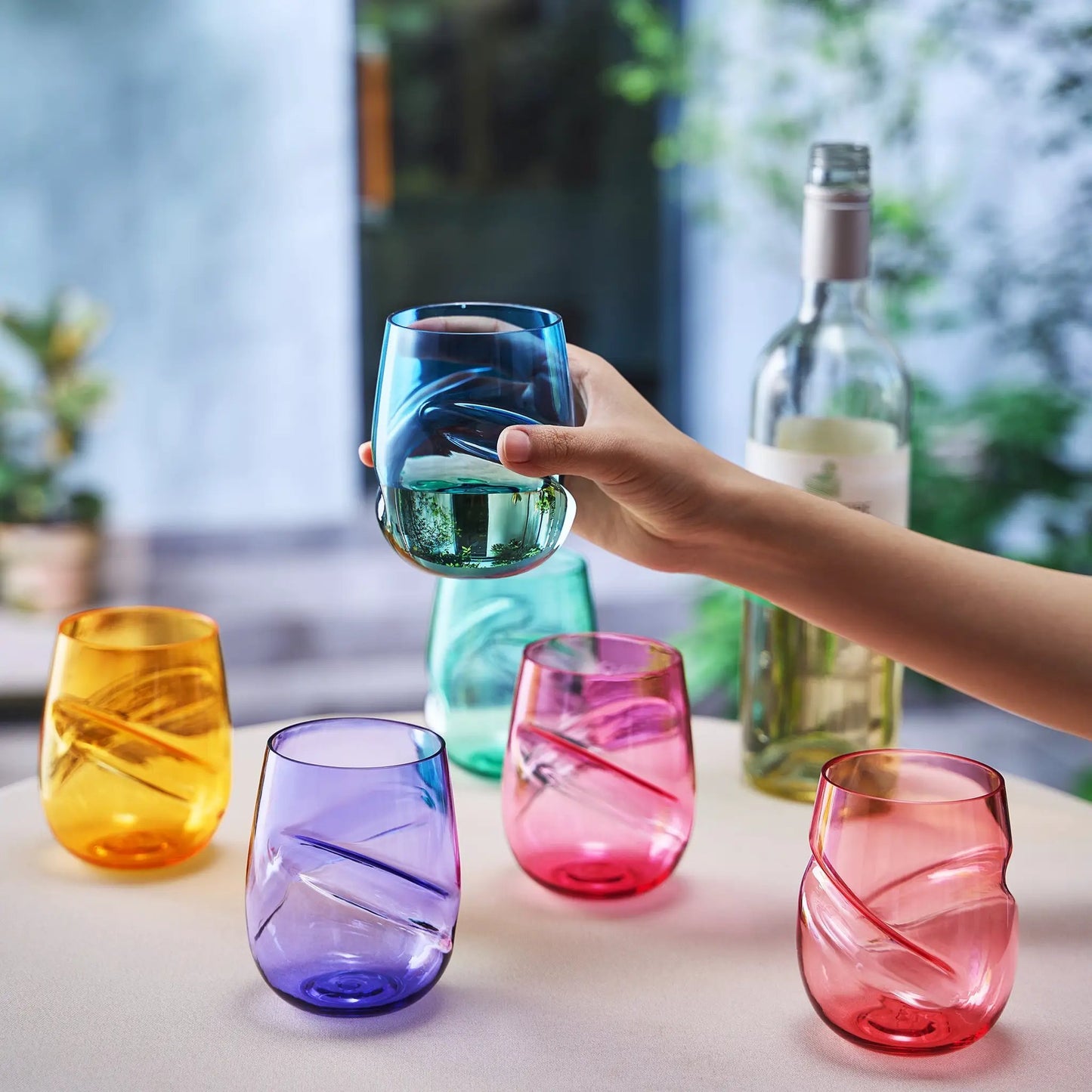 Madrid Acrylic Stemless Finger-Indent Wine Glassware, Set of 6 from PriceLows™