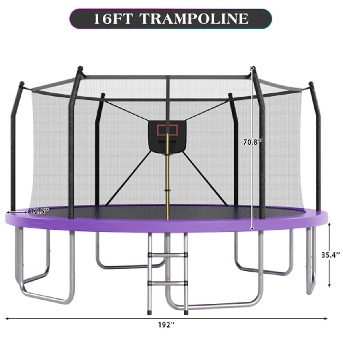 Outdoor Trampoline | LED Lights | Basketball Hoop | 1500 Lb Capacity