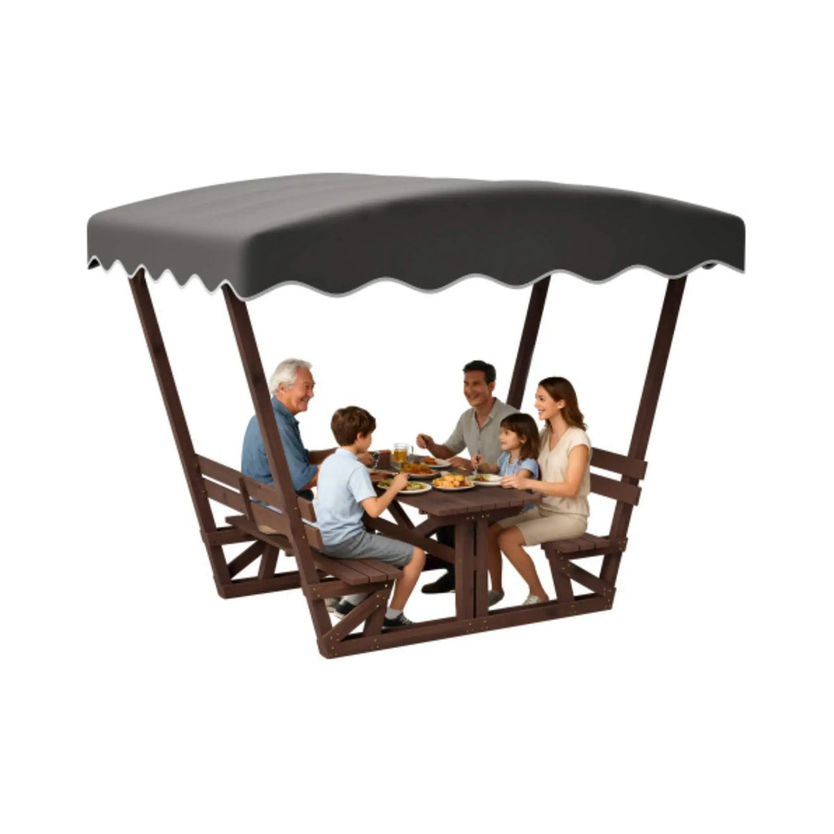 Outdoor Picnic Table And Bench Set | Solid Wood | Removable Canopy | Waterproof UV Shield