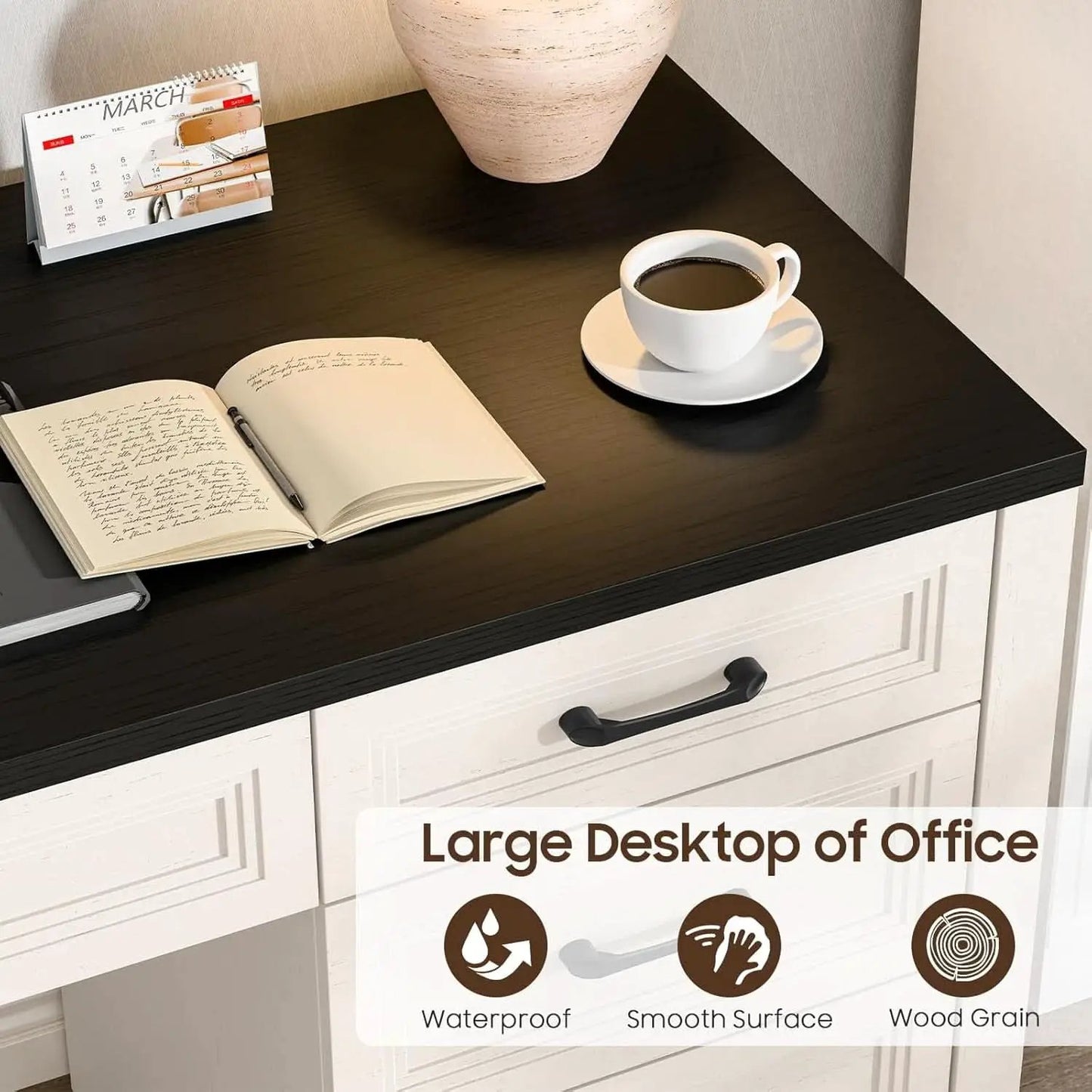 Rustic Farmhouse Executive Desk with Ample Storage Drawers from PriceLows™