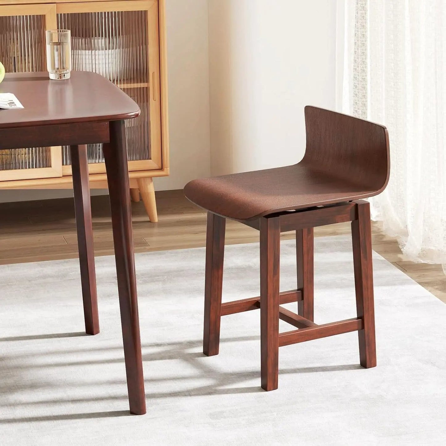 Walnut Swivel Bar Stools Set Of 4 Counter Height Kitchen from PriceLows™