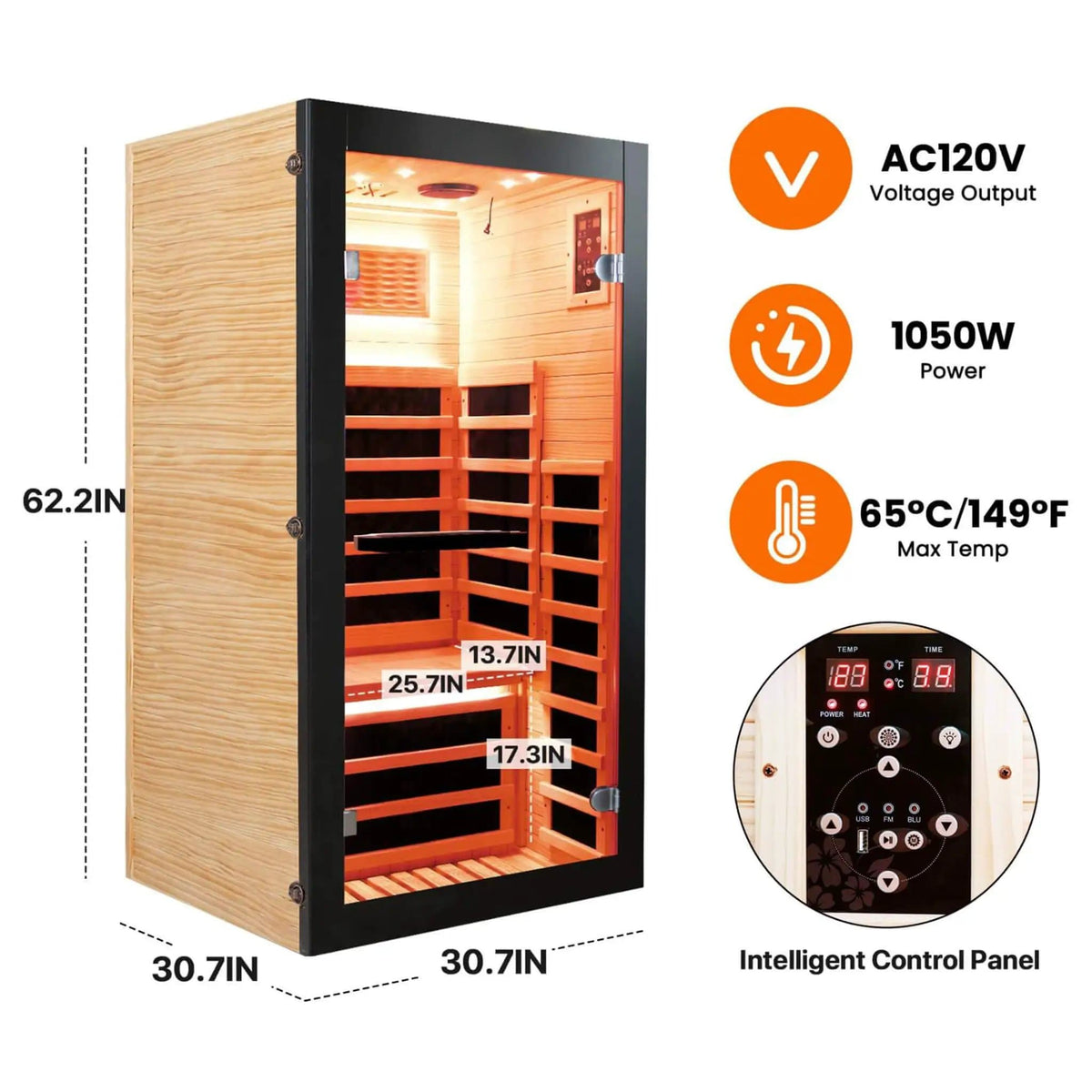 Solara Single-Person Chilean Pine Infrared Sauna Cabin | Outdoor Living Use | Everyday Use | Outdoor Living