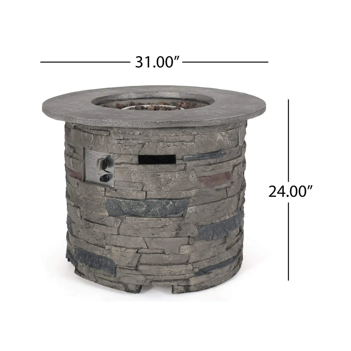 Concrete Propane Fire Pit Table | 32 Inch Round | Transitional Gray Finish | Rust-Resistant Materials