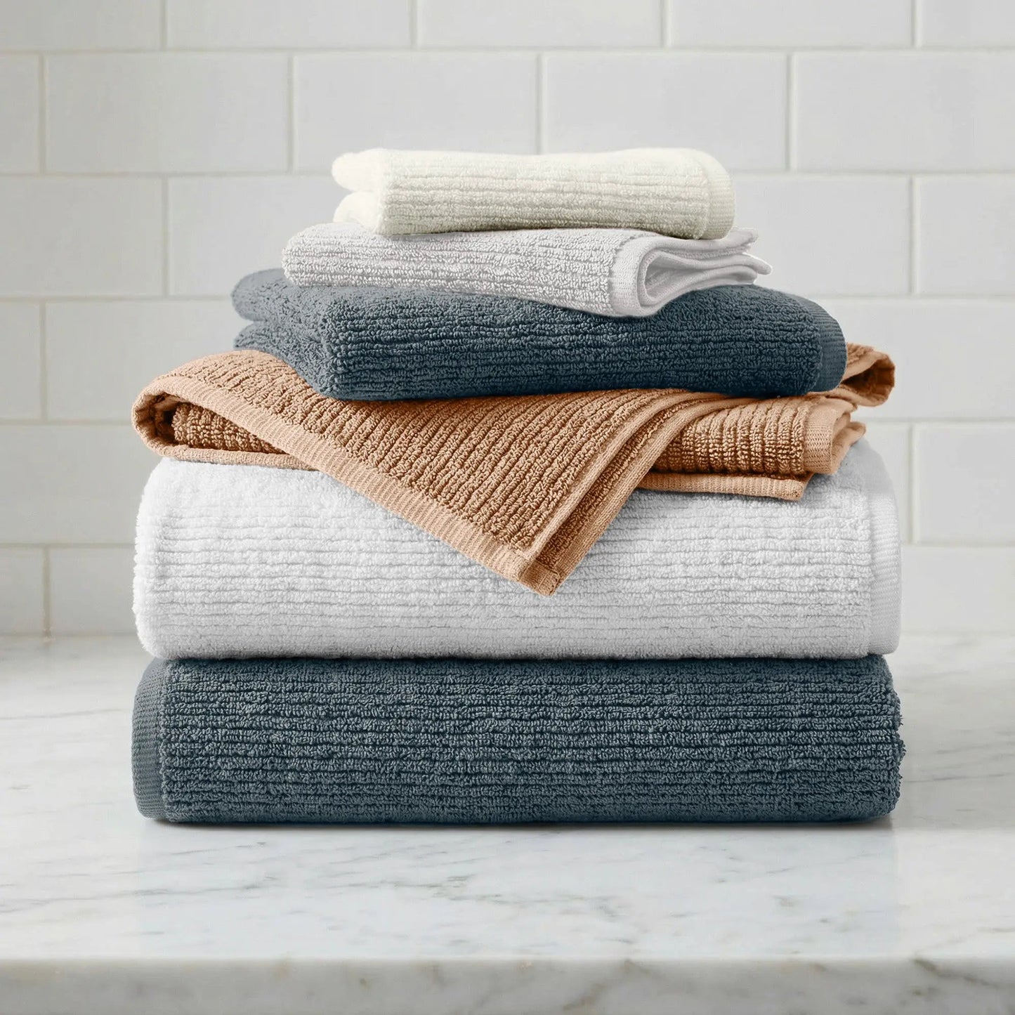 Turkish Cotton Ribbed 6-Piece Bath Towel Set - Georgiana Collection from PriceLows™