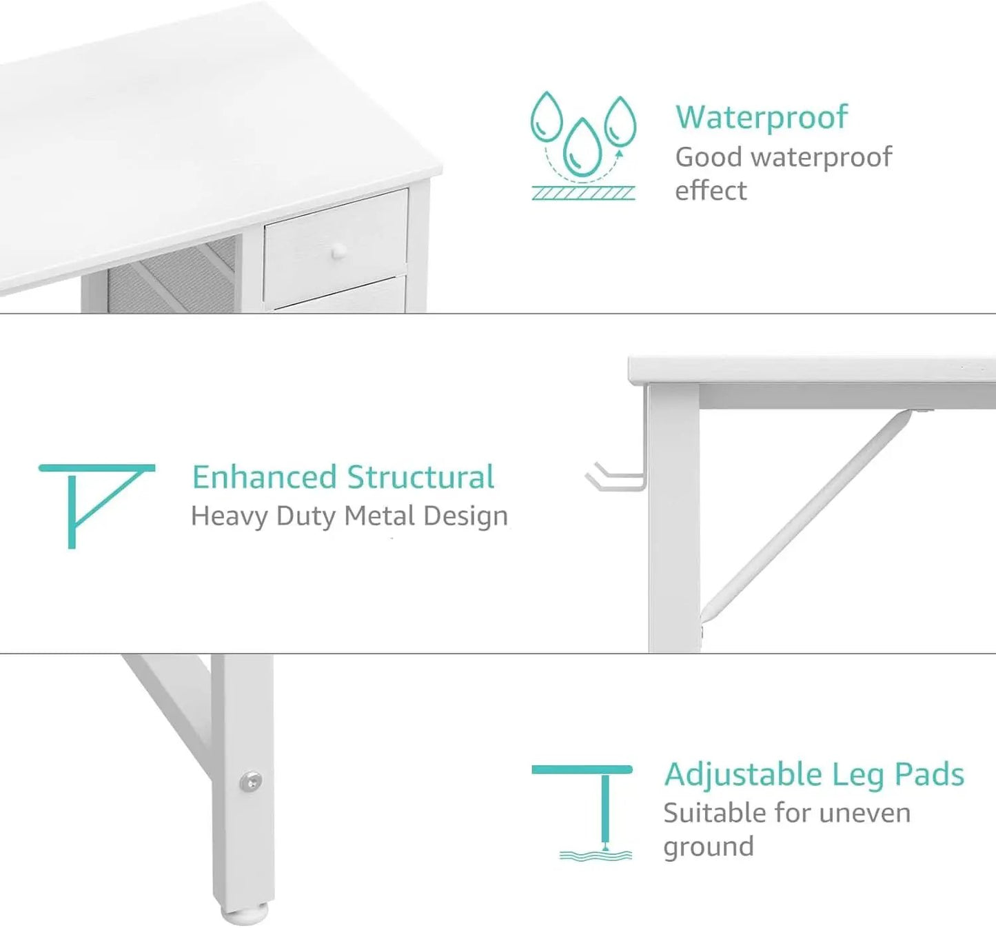 White Computer Desk With Fabric Drawers 47 Inch Reversible Study Desk from PriceLows™