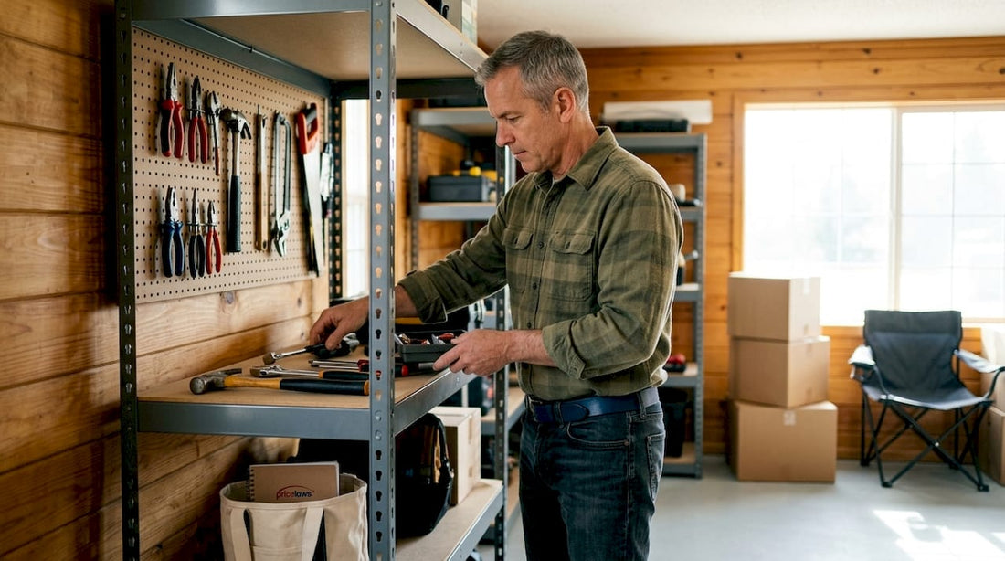 Man measuring space in garage for storage setup