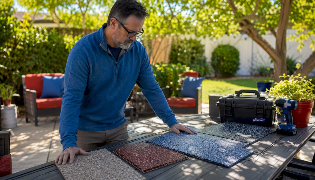 Homeowner examining garage flooring samples