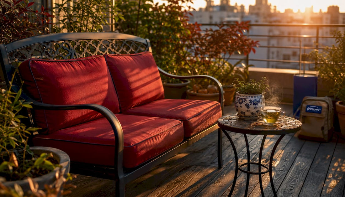 East-facing outdoor seating bathed in morning sun