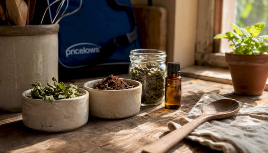Natural ant repellent materials on kitchen countertop