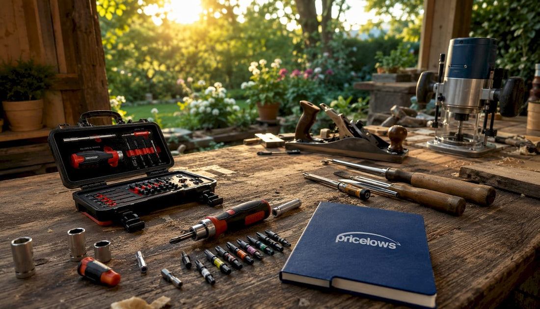 Home workshop with dedicated hobby tools and PriceLows logo