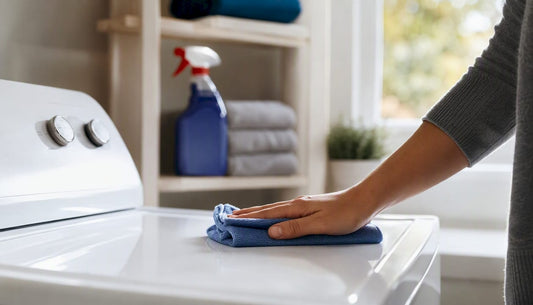 Hand wiping countertop with multipurpose cleaner