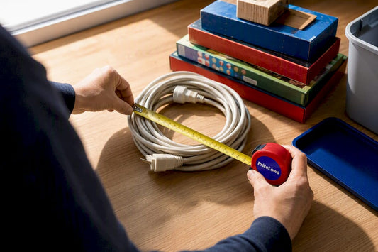 Hands measuring irregular items for storage