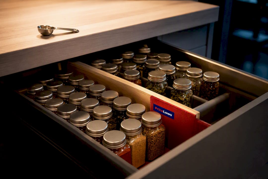 Two-zone spice drawer organization