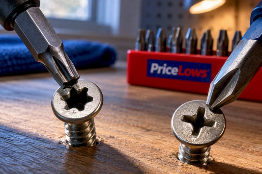 Close-up comparison of Torx and Phillips recesses